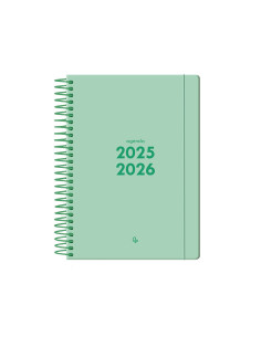 Agenda escolar liderpapel 25-26 espiral basic verde menta 2 dias pagina a5 bilingüe papel fsc 70 gr 2