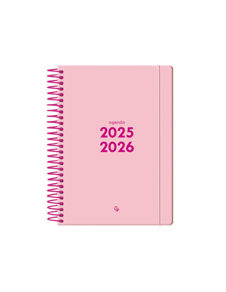 Agenda escolar liderpapel 25-26 espiral basic rosa 2 dias pagina a5 bilingüe papel fsc 70 gr