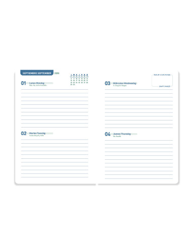 Agenda escolar liderpapel 25-26 espiral basic azul 2 dias pagina a5 bilingüe papel fsc 70 gr