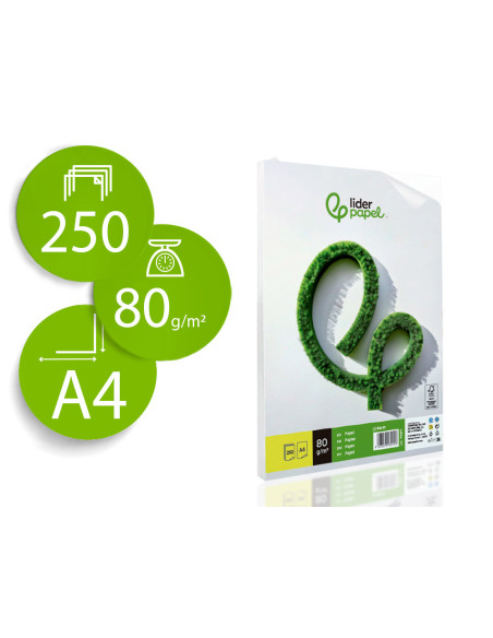 Papel liderpapel a4 80g/m2 liso paquete de 250 hojas