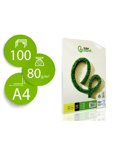 Papel liderpapel a4 80g/m2 reciclado liso paquete de 100 hojas