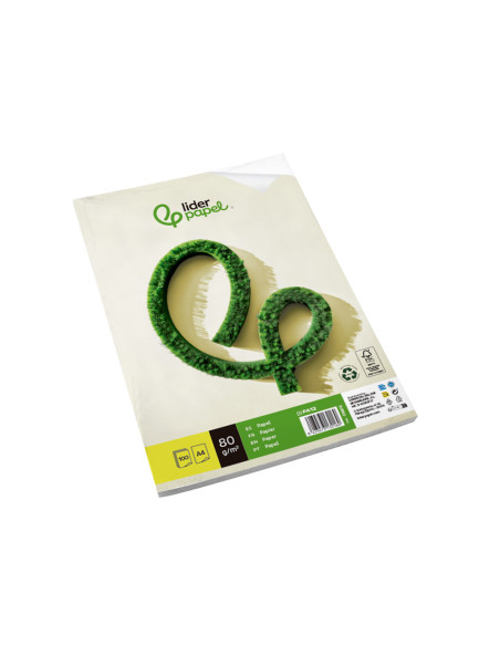 Papel liderpapel a4 80g/m2 reciclado liso paquete de 100 hojas
