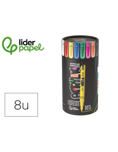 Rotulador liderpapel acrylic base agua todo tipo de superficie punta fina 0,7 mm caja de 8 unidades colores surtidos
