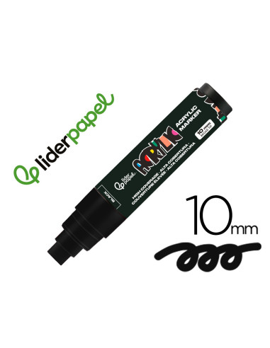 Rotulador liderpapel acrylic base agua todo tipo de superficie punta rectangular 10 mm negro