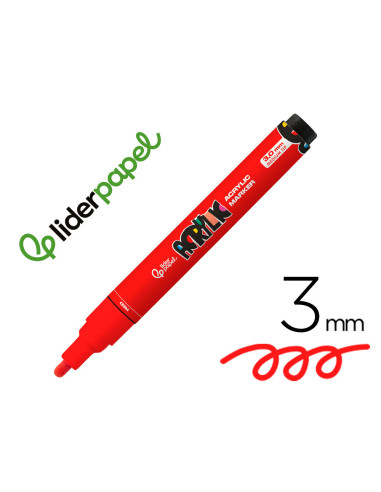 Rotulador liderpapel acrylic base agua todo tipo de superficie punta redonda 3 mm rojo