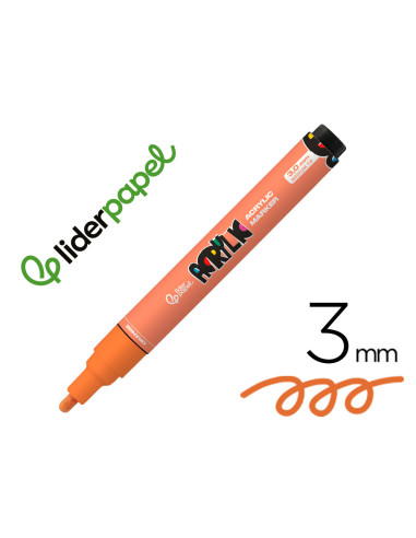 Rotulador liderpapel acrylic base agua todo tipo de superficie punta redonda 3 mm naranja