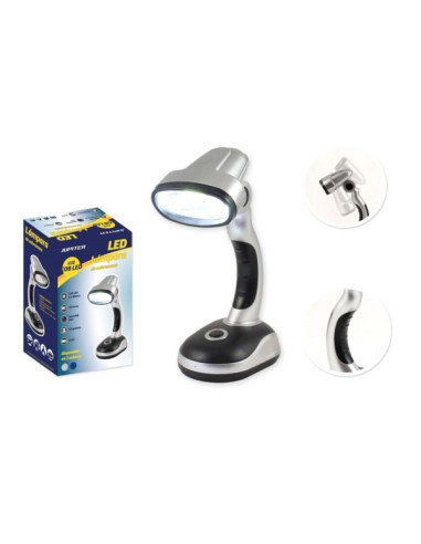 Jupiter Lampara de Sobremesa COB-LED 40lm - Tambien se puede Usar como Linterna - Funciona con 3 Pilas AA - Color Plata/Negro
