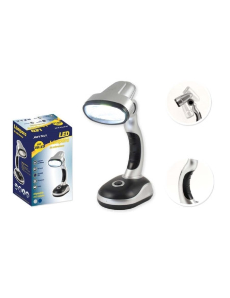 Jupiter Lampara de Sobremesa COB-LED 40lm - Tambien se puede Usar como Linterna - Funciona con 3 Pilas AA - Color Plata/Negro