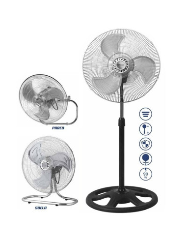 Ventilador 3 en 1 Orbegozo PWS 0547/ Sobremesa/ Pie/ Pared/ 90W/ 3 Aspas 45cm/ 3 velocidades