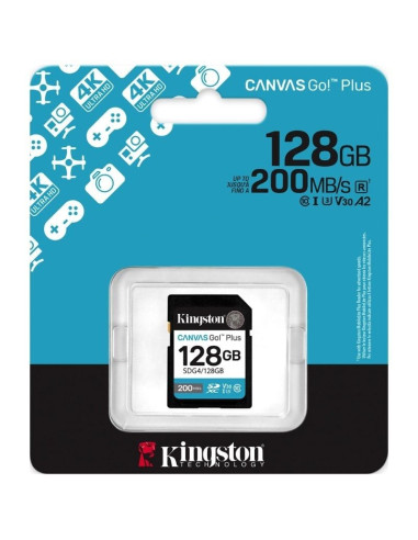 Tarjeta de Memoria Kingston CANVAS Go! Plus 128GB SD XC/ Clase 10/ 200MBs