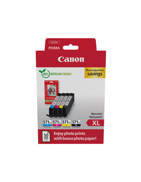 Ink-jet canon cli-571xl pixma mg6852/ts6050/ts8050 multipack de 4 unidades negro/amarillo/cian/magenta