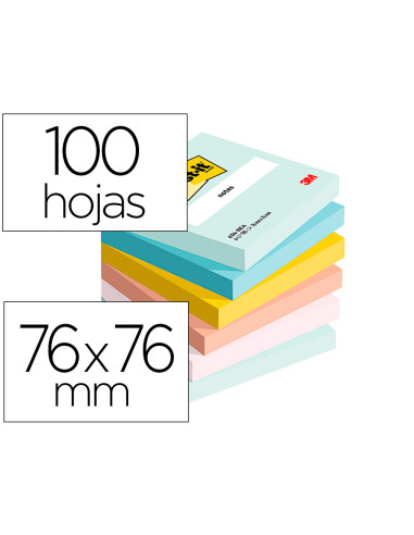 Bloc de notas adhesivas quita y pon beachside 100% pefc 76x76 mm 100 hojas pack de 6 unidades
