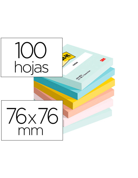 Bloc de notas adhesivas quita y pon beachside 100% pefc 76x76 mm 100 hojas pack de 6 unidades
