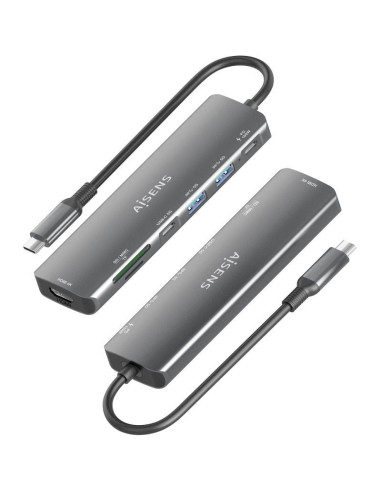 Docking USB Tipo-C Aisens ASUC-7P026-GR/ 1xHDMI/ 2xUSB/ 1xUSB Tipo-C / 1xUSB Tipo-C PD/ 1xLector Tarjetas/ Gris