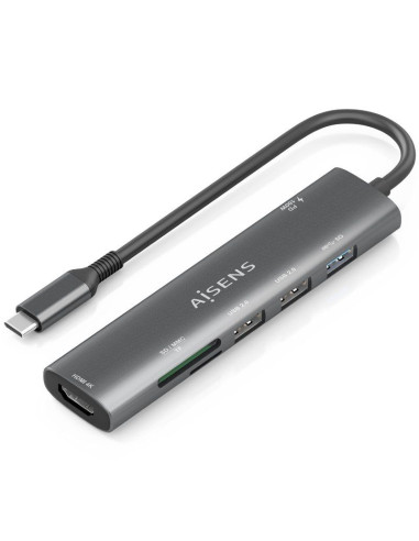 Docking USB Tipo-C Aisens ASUC-7P025-GR/ 1xHDMI/ 3xUSB/ 1xUSB Tipo-C PD/ 1xLector Tarjetas/ Gris