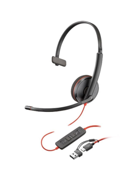 Auricular Poly Blackwire 3210 + Adaptador USB-C/A/ con Micrófono/ USB Tipo-C/ Bulk/ Negro