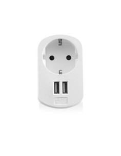Ewent Cargador de Pared 2xUSB-A + Toma de Corriente - 17W - Color Blanco
