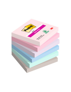 Bloc de notas adhesivas quita y pon post it super sticky soulful 100% pefc 76x76 mm pack de 6 blocs colores