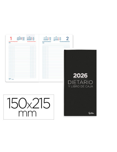 Dietario liderpapel 2026 cuarto 150x215 mm dia pagina color negro papel 70 gr