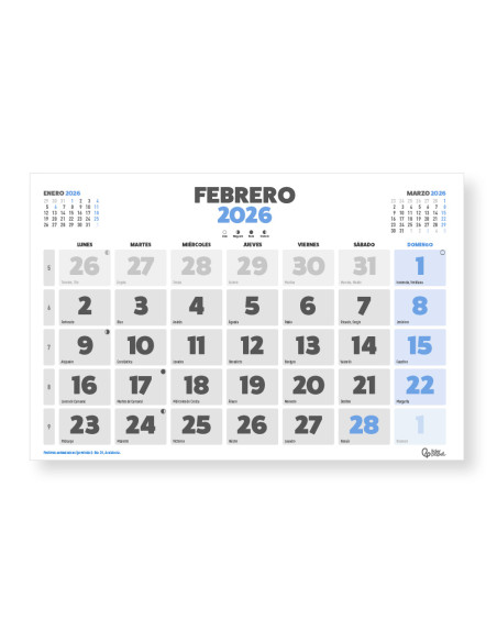 Calendario pared liderpapel clasico 2026 lomo engomado 60x40 cm papel 105 gr