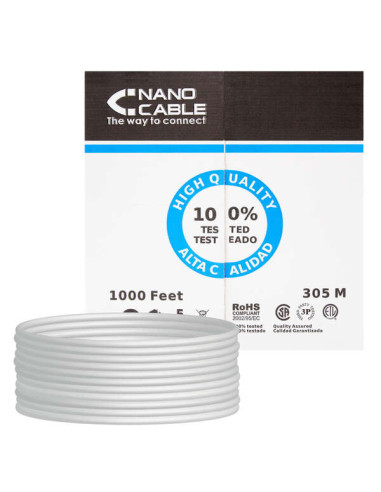 Nanocable Cable de Red RJ45 Cat.6 UTP Rigido AWG24 - Longitud 305m - Color Gris
