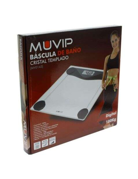 Muvip Bascula Digital de Baño - Cristal Templado - Apagado Automatico - Sensores Alta Precision - Peso Max. 180kg