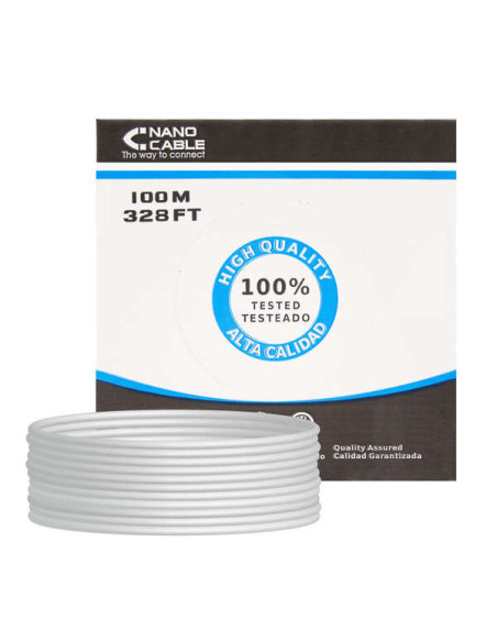 Nanocable Bobina de Cable de Red Rigido RJ45 Cat.6 UTP AWG24 100m - Color Gris