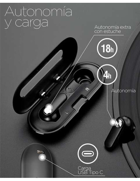 Ksix Leaf Auriculares Inalambricos con Microfono Bluetooth 5.0 - Autonomia hasta 4h - Control Tactil - Compatibles con Asistente