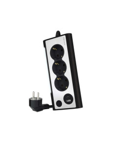 Nanocable Regleta de Sobremesa con 3x Shuckos, 1x USB-C y 1x USB-A - Iluminacion LED con Interruptor - Cable de 1.50m