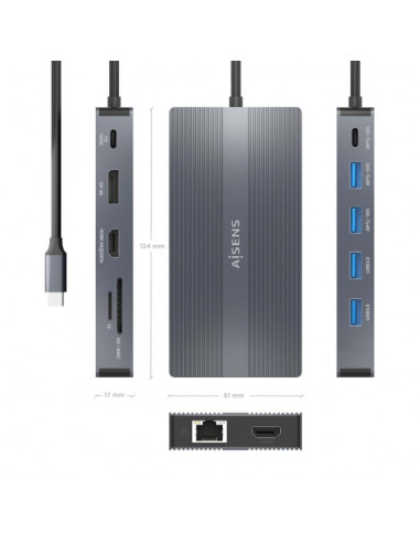 Aisens Conversor USB-C 12 en 1 - Carcasa de...