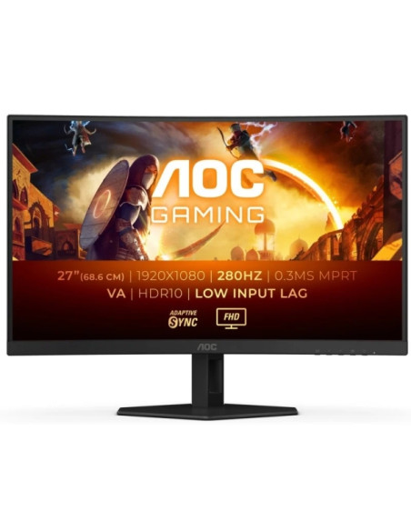 AOC G4 Monitor 27" Curvo 1500R LED Fast Va FullHD 280Hz HDR10 - Respuesta 1ms - Angulo de Vision 178  - HDMI, DisplayPort, Audi