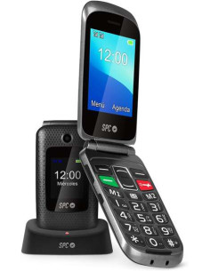 SPC Magnus Telefono Movil - Diseño de Concha - Teclas Grandes - Boton SOS - Base de Carga USB-C - Volumen de Timbre 95Db - Compa