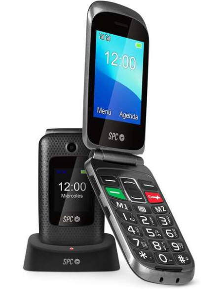 SPC Magnus Telefono Movil - Diseño de Concha - Teclas Grandes - Boton SOS - Base de Carga USB-C - Volumen de Timbre 95Db - Compa