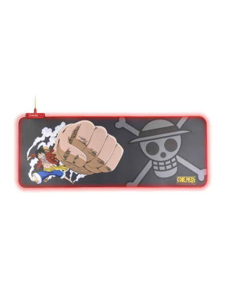 FR-TEC One Piece Luffy Alfombrilla para Teclado y Raton XL - Luz LED Roja en Bordes - Base de Goma Antideslizante