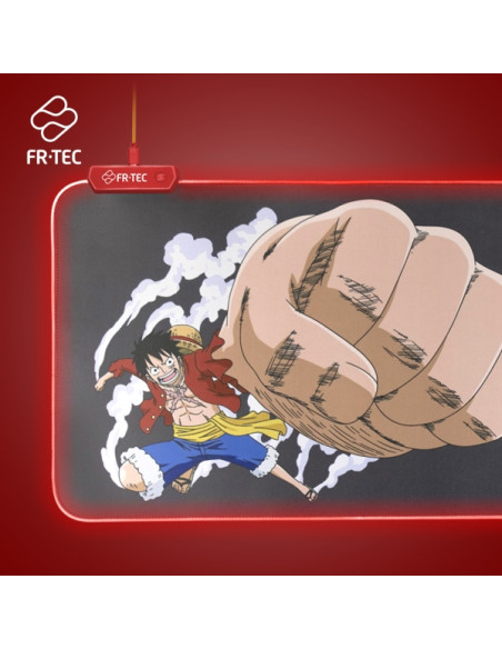 FR-TEC One Piece Luffy Alfombrilla para Teclado y Raton XL - Luz LED Roja en Bordes - Base de Goma Antideslizante