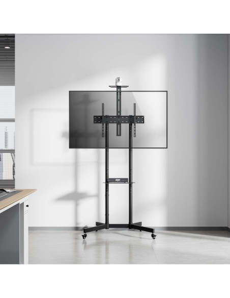 Aisens Soporte de Suelo ECO con Rueda - Bandeja para DVD y Soporte de Camara para Monitor/TV 45kg de 37-70 - Color Negro