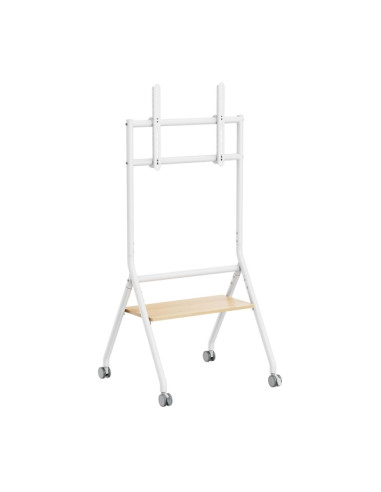 Aisens Soporte de Suelo ECO con Rueda - 1 Bandeja para Pantalla Interactiva/TV 80kg de 37-86 - Color Blanco/Madera