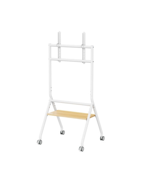 Aisens Soporte de Suelo ECO con Rueda - 1 Bandeja para Pantalla Interactiva/TV 80kg de 37-86 - Color Blanco/Madera
