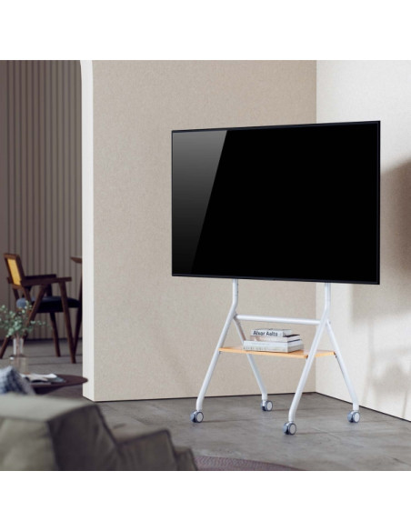 Aisens Soporte de Suelo ECO con Rueda - 1 Bandeja para Pantalla Interactiva/TV 80kg de 37-86 - Color Blanco/Madera