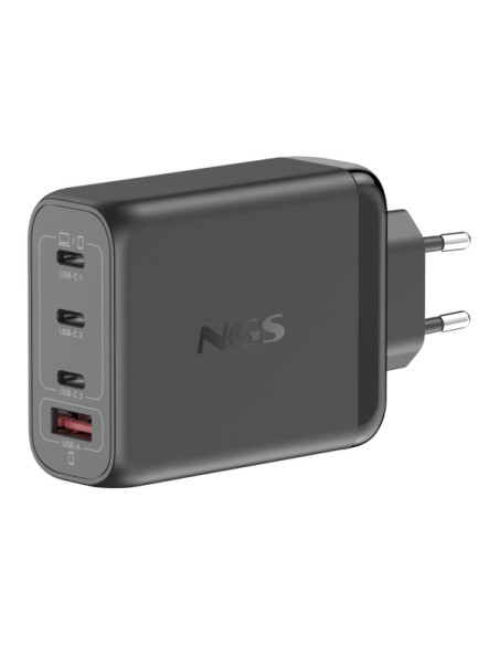 NGS Bud 140W Cargador GaN Universal de Pared 140W Ultrarapido - 3x USB-C PD & PPS, 1x USB-A QC 3.0 - Color Negro