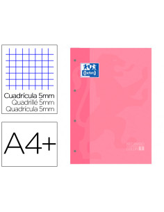 Recambio color 1 oxford din a4+ 80 hojas 90 gr cuadro 5 mm 4 taladros color rosa chicle