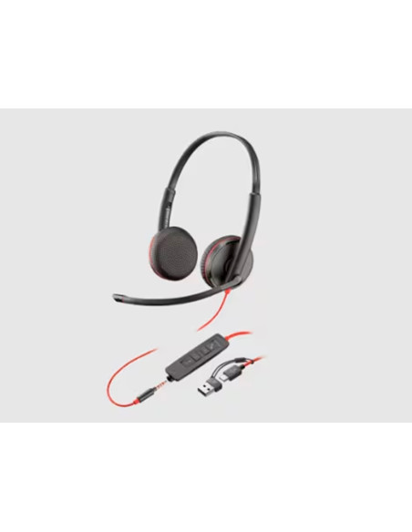 Auricular plantronics blackwire 3320 diadema cable usb-c/a con microfono cert. microsoft teams