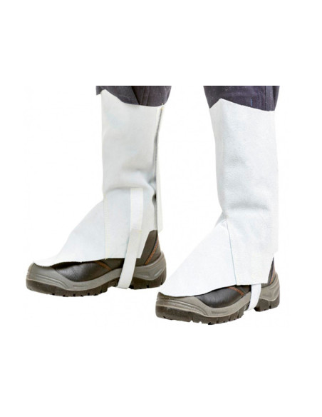 Polaina para soldador faru cuero al cromo ajustable con velcro y hebilla 40 cm