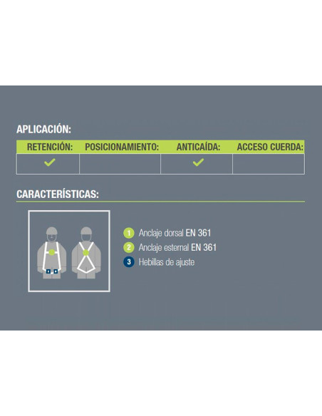 Arnes anticaidas faru dorsal y esternal basico con enganche cincha 45 mm