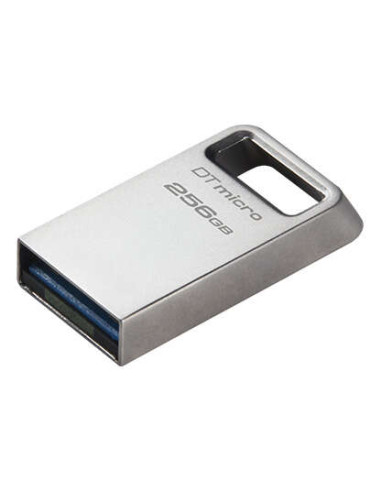 Kingston DataTraveler Micro Memoria USB 256GB - USB 3.2 Gen 1 - Ultracompacta y Ligera - Enganche para Llavero - Cuerpo Metalico