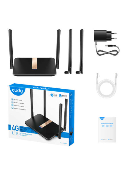 Cudy LT500D Router WiFi AC1200 4G LTE Doble Banda - 1x Puerto Wan 10/100Mbps y 3x Puertos Lan 10/100Mbps - 2x Antenas WiFi y 2x