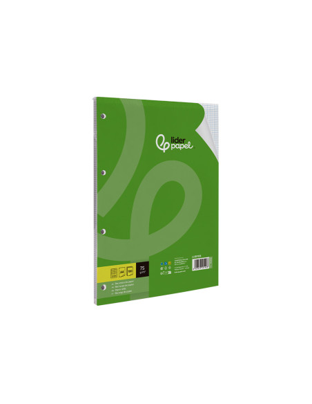 Recambio liderpapel din a4 100 hojas 75 gr cuadro 3 mm con margen 4 taladros