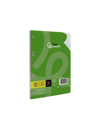 Recambio liderpapel din a5 100 hojas 75 gr cuadro 8mm con margen 6 taladros