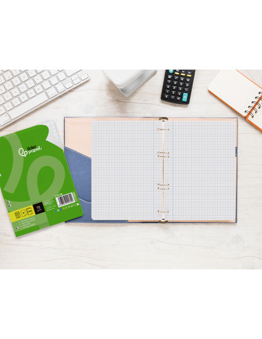Recambio liderpapel din a5 100 hojas 75 gr cuadro 8mm con margen 6 taladros