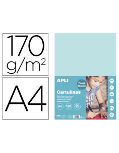 Cartulina apli din a4 170g/m2 azul claro paquete de 50 hojas